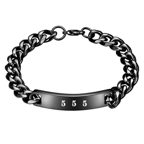 PAURO Angel Number Bracelets for Men Lucky Cuban Link Lucky 111 222 333 444 555 666 777 888 999 Black Silver Gold Plated Stainless Steel Curve Card Bracelet Jewelry Black 555