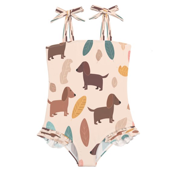 DIXRUYEE Swimsuit One Piece swimwear Brown Dogs and Colorful Pattern of Pattern