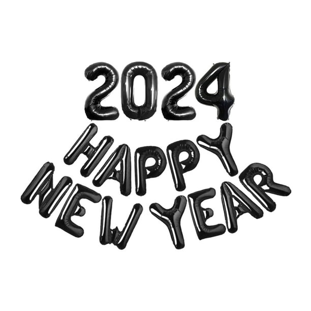 Globos de Feliz Año Nuevo Naiovety 2024 Papel de Aluminio Negro
