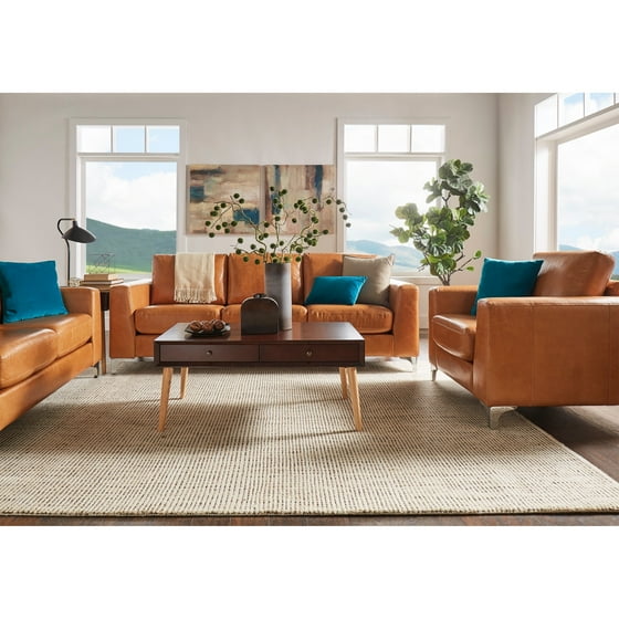 Inspire Q Bastian Aniline Leatr Caramel Brown Sofa Modern