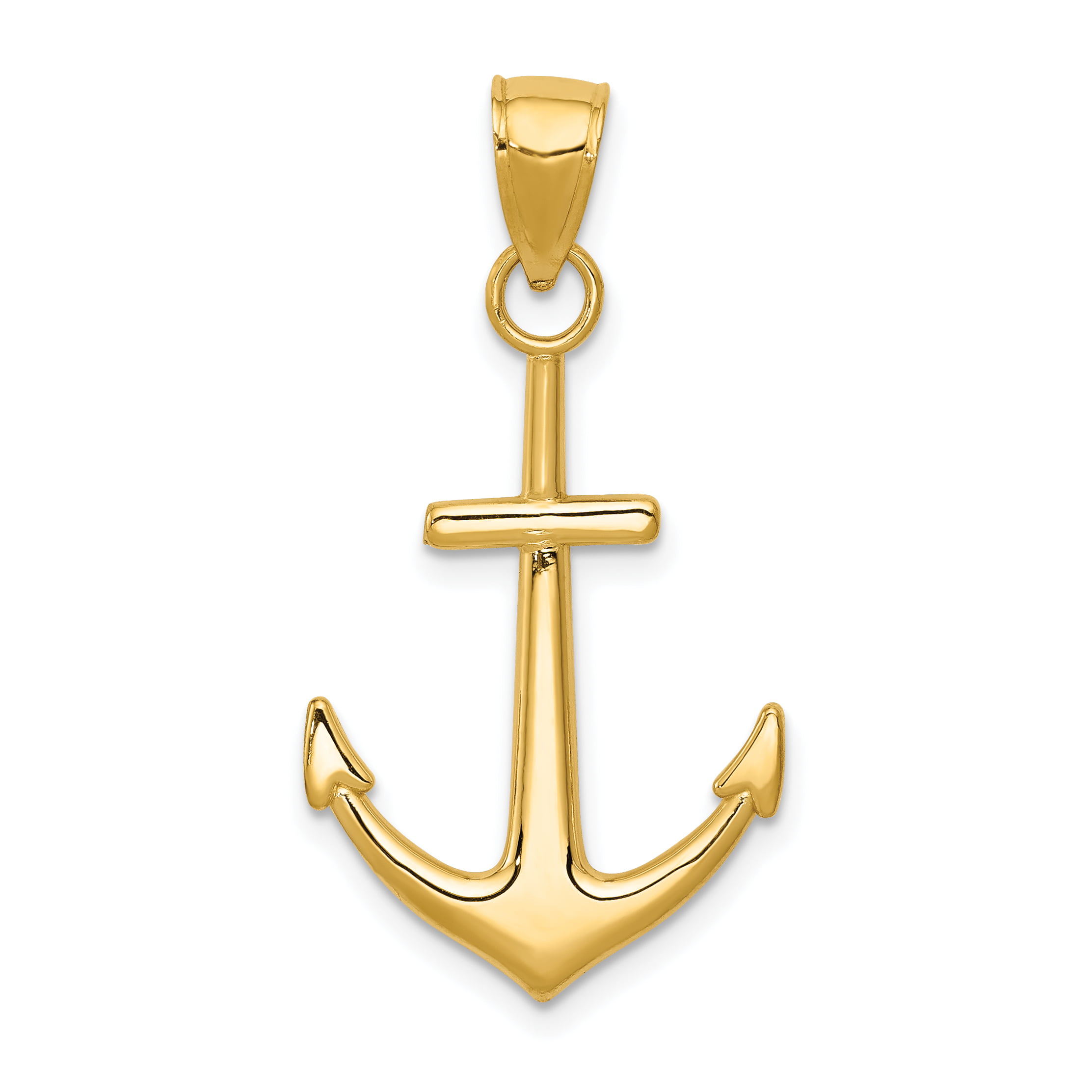 14k Yellow Gold 3D Ship Anchor and Wheel Nautical Pendant Necklace 