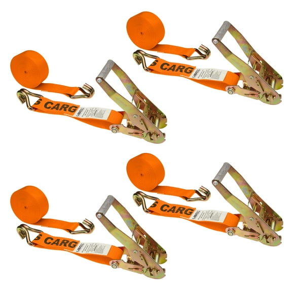 2" x 27' Orange Ratchet Strap w/ Wire Hooks - 4 Pack