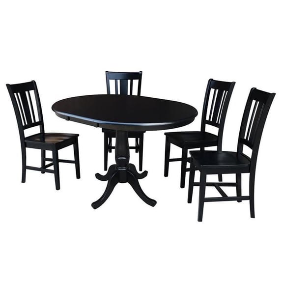 36" Round Dining Table with 12" Leaf and 4 San Remo Chairs - Black - 5 Piece set