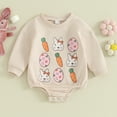 thumbnail image 2 of Bagilaanoe Newborn Easter Clothes Baby Girl Romper Sweatshirt Long Sleeve Bodysuits Carrot Print Pullover 3M 6M 12M 18M Infant Casual Tee Tops, 2 of 8