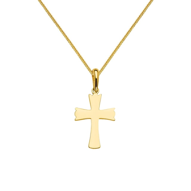 14k Yellow Gold Religious Cross Pendant with 0.80-mm Square Wheat Chain