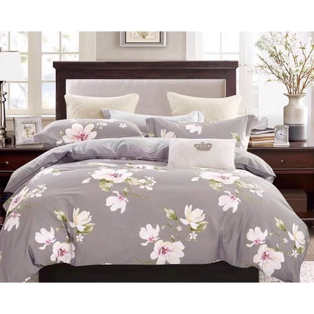 Magnolia King Sham Swanson Beddings Magnolia Floral Print 3-Piece 100% Cotton Bedding Set: Duvet Cover and Two Pillow Shams (Full) ()