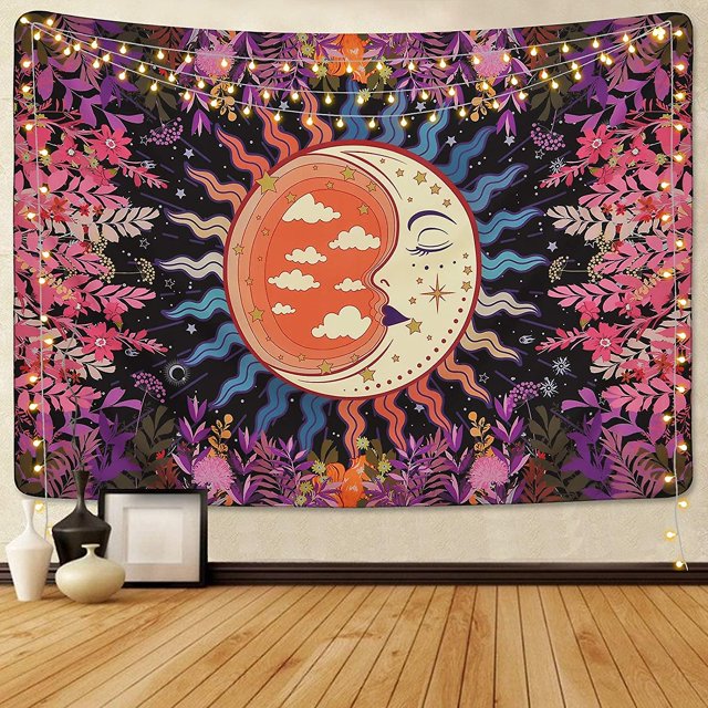 Otra decoración de pared 180 x 230 cm Tapiz de jardín de luna Plantas Tapices de flores Tapiz de luna y estrellas Tapiz místico colorido Tapiz de mandala Tapiz de pared Han