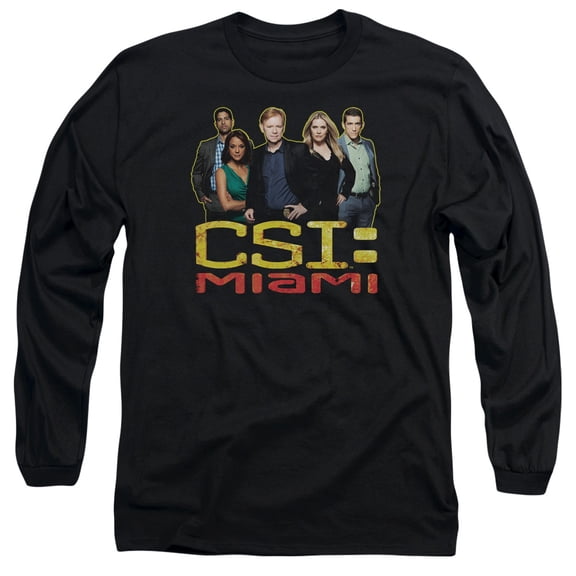 Csi Miami The Cast In Black Long Sleeve Adult 18/1 T-Shirt Black