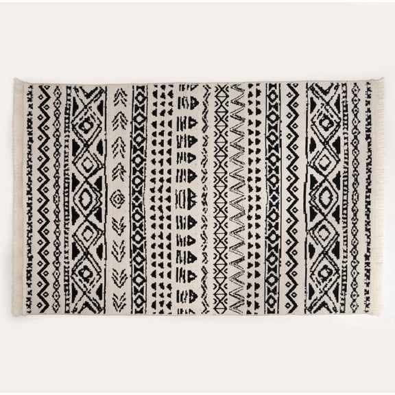 House of Gwen Boho Black & White Cotton Washable Reversible Area Rug for Living Room Bedroom Dining Room, 4'x6'