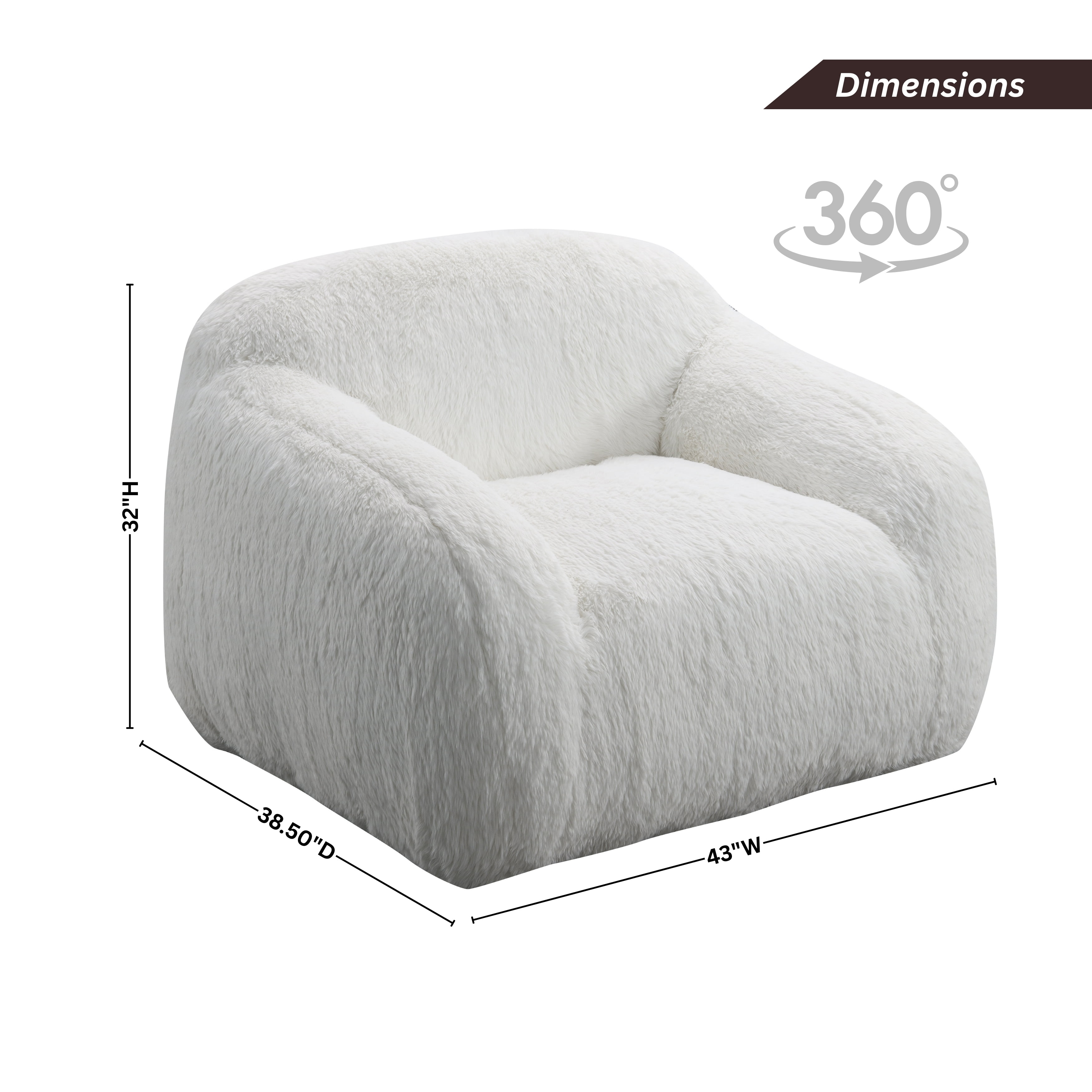 Roundhill Furniture Adell Polar Bear Faux Fur Swivel Cuddle Chair, Ivory White