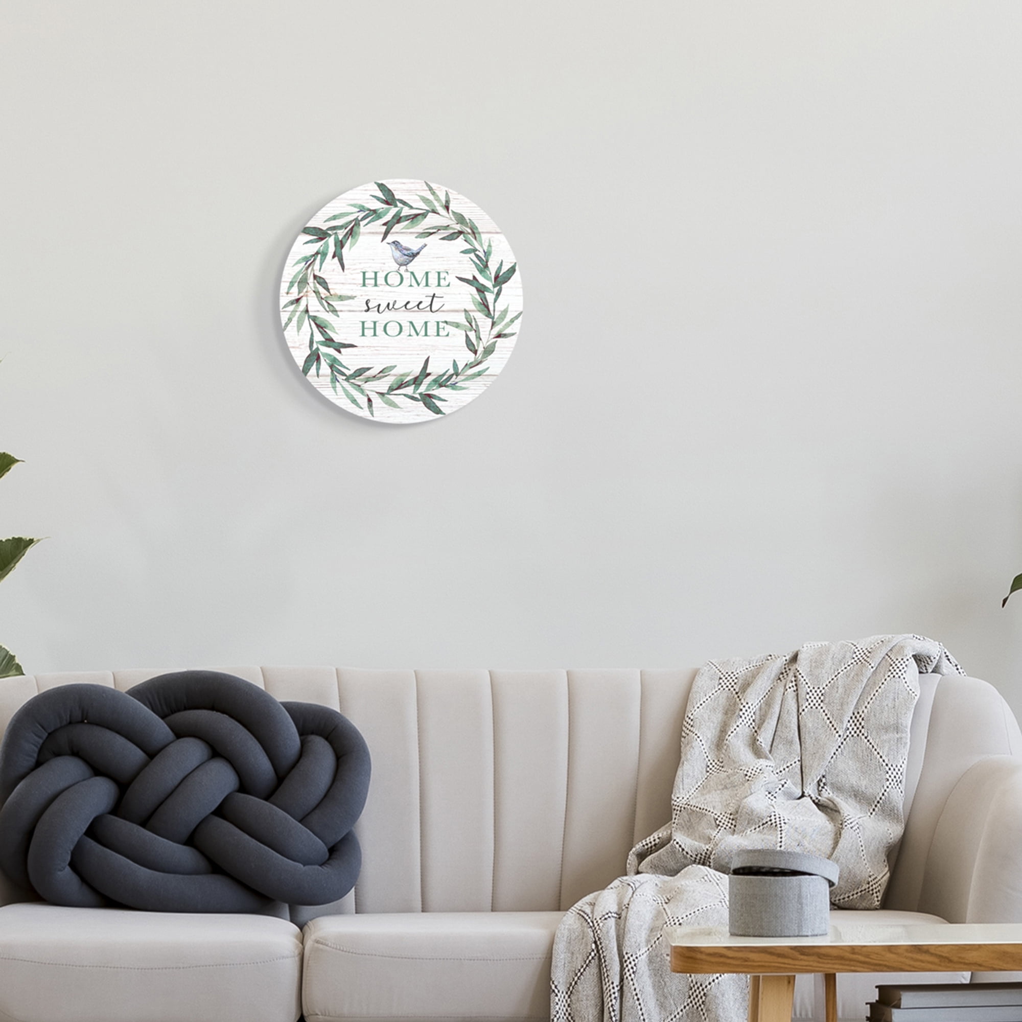 Stupell Industries Home Sweet Home Sentiment Green Fern Wreath Blue Bird,12 x 12,Design By Elizabeth Tyndall