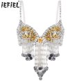thumbnail image 2 of Traje indio de Bellywood Rave para mujer, correas ajustables, lentejuelas brillantes, sujetador con aros, borlas de cuentas de plástico, Tops para danza del vientre, 2 of 5