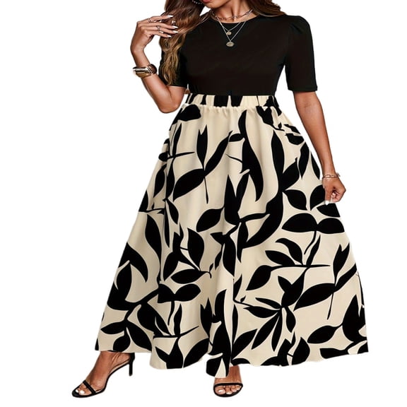 LYMAYTER Women Print Maxi Skirt Casual Print A-Line Long Skirt Summer Tiered High Waisted Skirts S-XL
