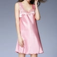 thumbnail image 3 of Homgro Women's Sleeveless Nightgown Sexy Satin Sleep Dress Built-in Bra V Neck Tank Lounge Dresses Mini Lace Nightdress Silk Silky A-line Pink XX-Large, 3 of 5