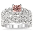 thumbnail image 2 of 1.5 Carat Morganite & Diamond Infinity Floral Antique Bridal setRound cut diamond on 10k White Gold, 2 of 3