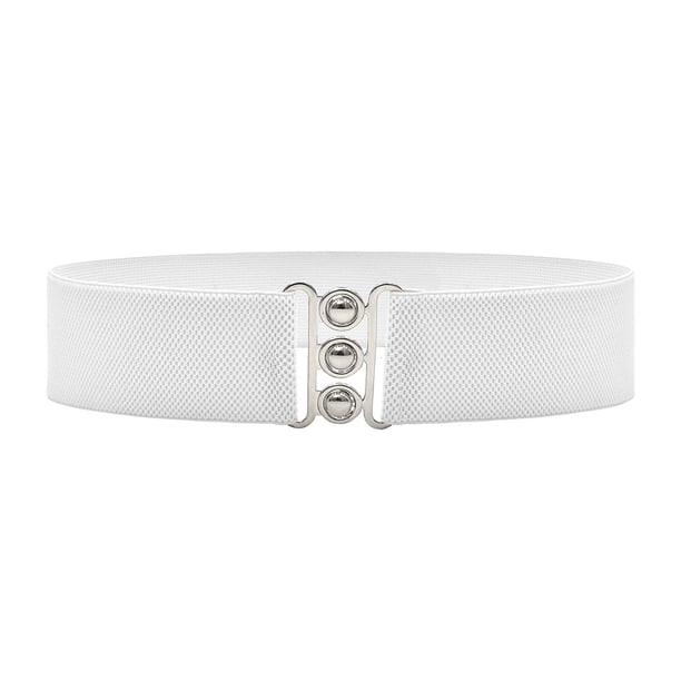 Cinturón elástico para mujer, versátil, de moda, grueso, con hebillas de 27 x 2 pulgadas. Blanco