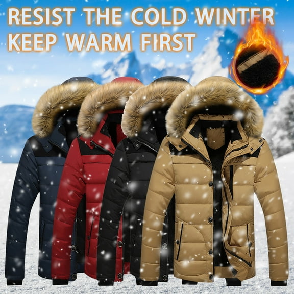 Miluxas Men's Winter Puffer Jacket Thicken Winter Coat Warm Padded Jacket with Hood Red