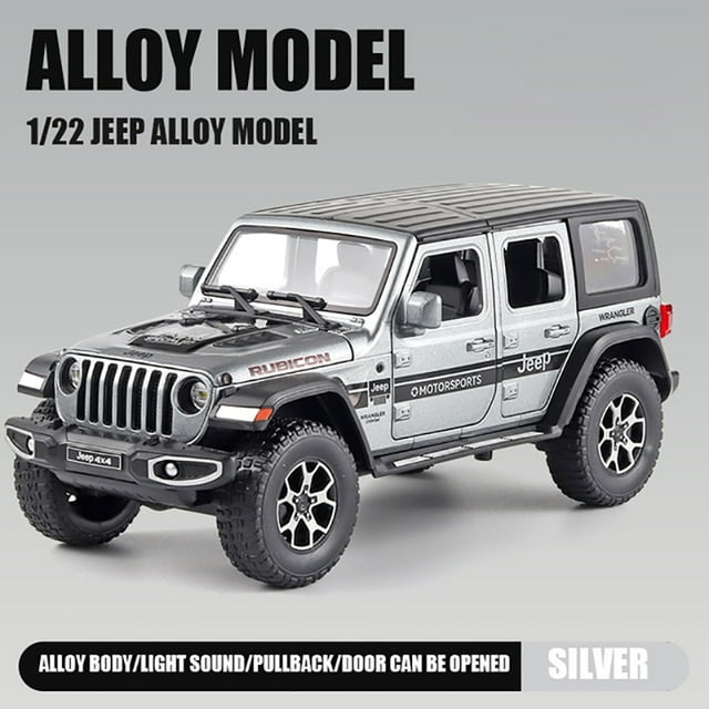 1/22 Jeep Wrangler Off-Road SUV Alloy Model Car Diecast Scale Metal Vehicle Model Toy Simulation Sound & Light Kids Toy Gift silver