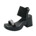 thumbnail image 4 of AXXD Women Black Sandals New Summer Rhinestone Shoes Thick Heel Square Head Sandals, 4 of 6
