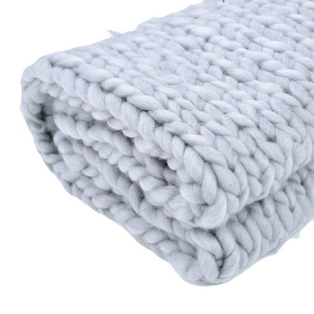 Virgin Wool Blanket - Soft Warm Handmade Knit Blanket Thick Yarn Wool Bulky Knitted Throw Decor 100*80cm