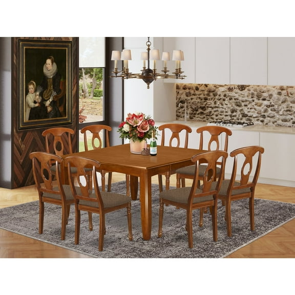 East West Furniture PFNA9-SBR-C 9 Piece Dining Room Set-Kitchen Table With Leaf and 8 Dinette Chairs