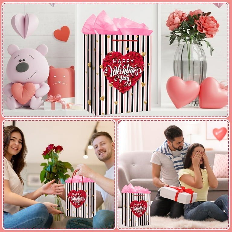 WaaHome Valentines Gift Bags with Handle Romantic
