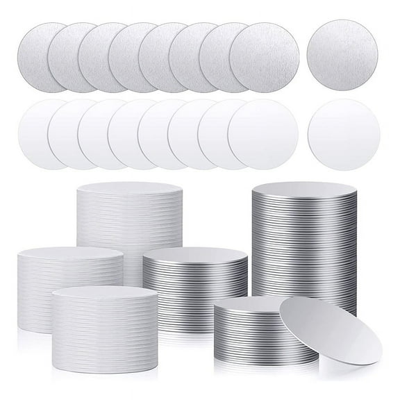 Sublimation Blank Aluminum Stickers Set Round Blank Bezel Pendant Tray Aluminum Sheet, Sublimation Blank Discs (100Pcs),100 x sublimation blank discs 100 x double side tapes,Silver