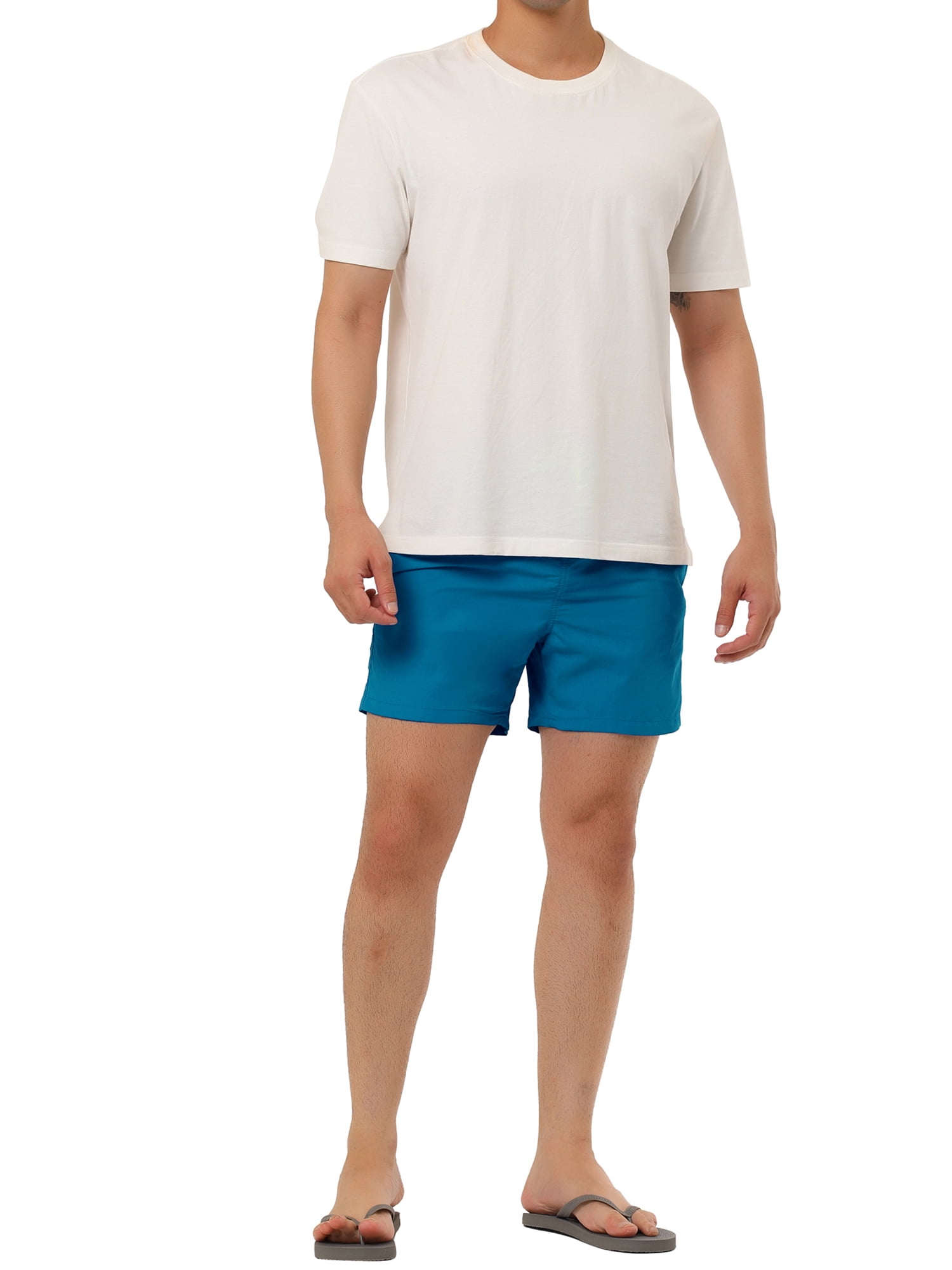 Unique Bargains Men's Casual Elastic Waistband Drawstring Mesh Lining Board Shorts 30 Dusty Blue