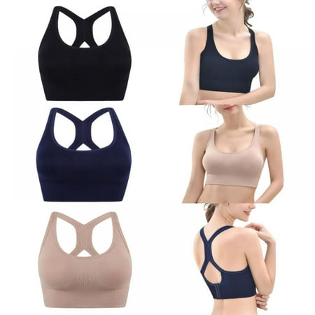 

Spdoo High Impact Sports Bras for Women Push-up Yoga Bras 3-Pack Black/Dark Blue/Beige S/34