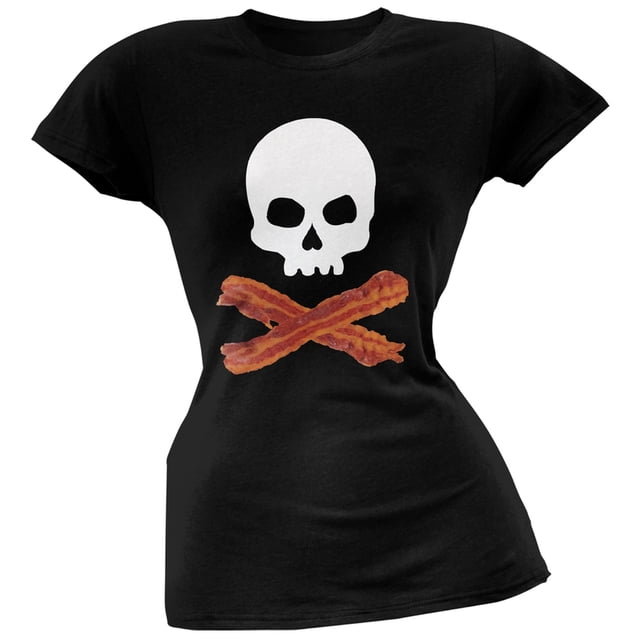 Bacon Skull And Crossbones Black Soft Juniors T-Shirt