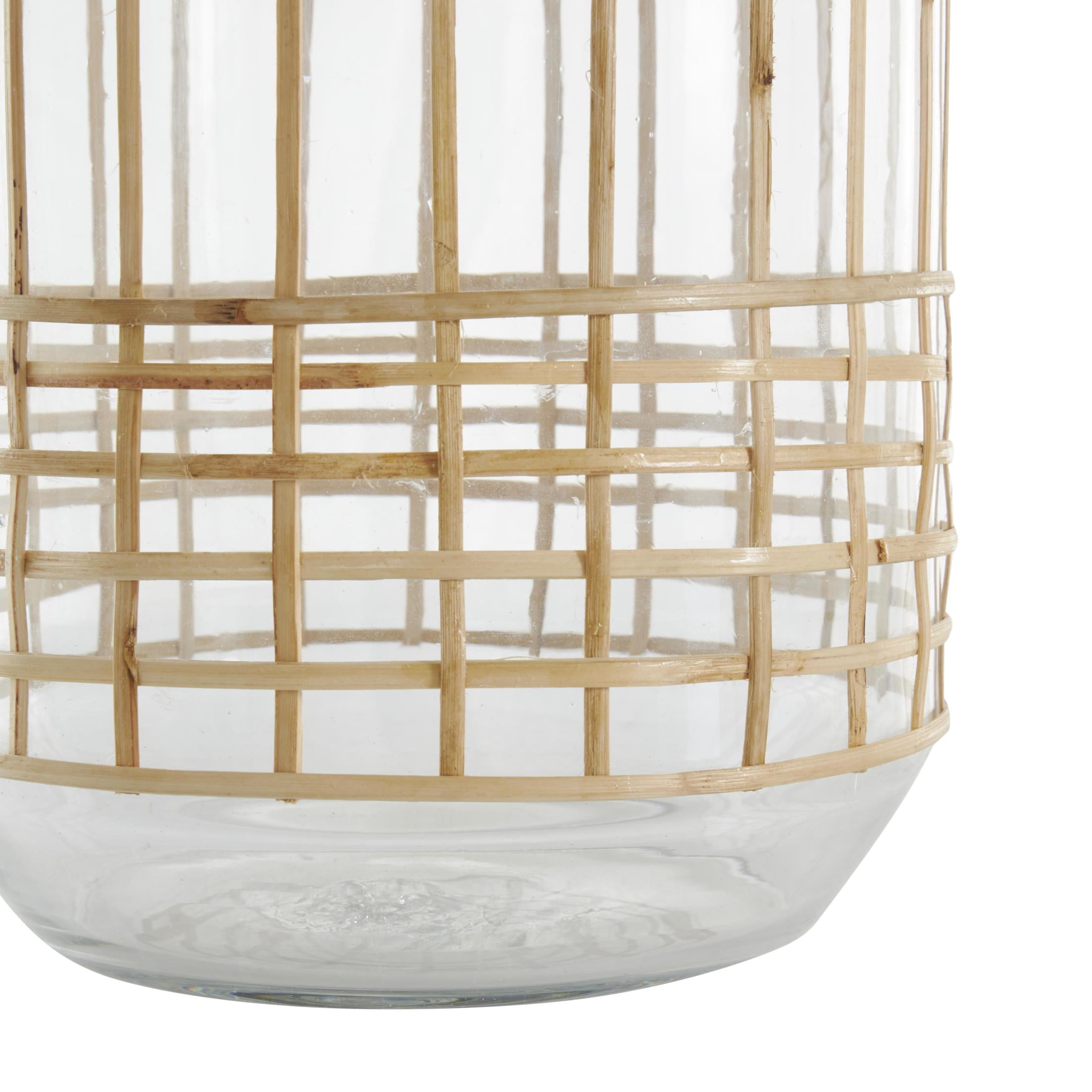 DecMode 15", 13"H Handmade Rattan Wrapped Glass Vase, Set of 2