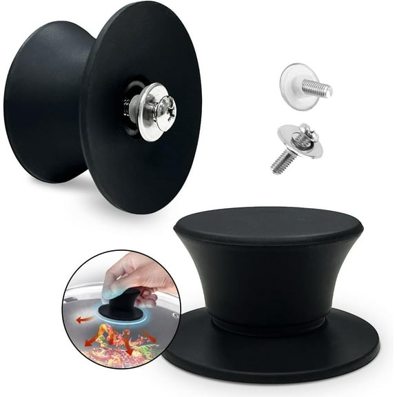 2 Pcs Universal Pot Lid Replacement Knobs, Silicone Heat Resistant Pan Cover Holding Handles for Kitchen Cookware Lids and Covers, Black