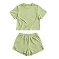 thumbnail image 7 of Bloomae 2 Piece Athletic Shorts Sets for Women Casual Summer Short Sleeve Crewneck Basic Solid Color Crop Tops and Elastic Waist Flowy Runing Shorts Trendy Comfy Active Wear, 7 of 7