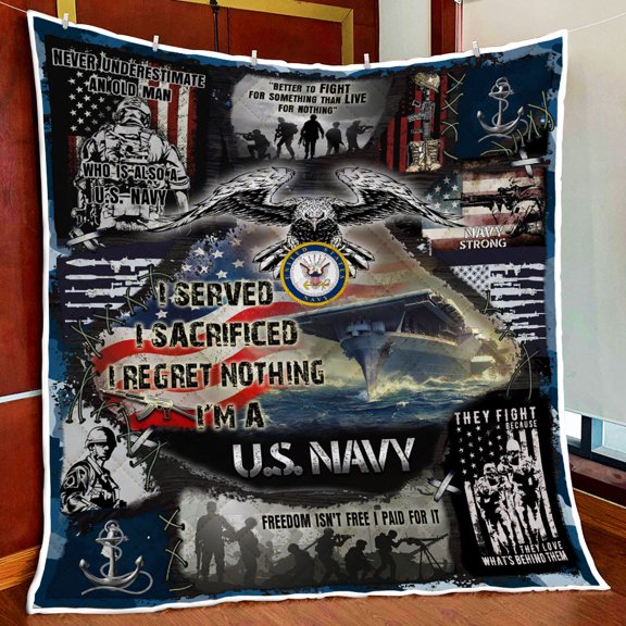 Flagwix 3 Pieces King Size Quilt Sets, US Navy Veteran Quilt Blanket I Regret Nothing BNL49Qv1, Bedspread Coverlets with 2 Pillow Shams for Bedroom, Home Decor - 91" x 102"