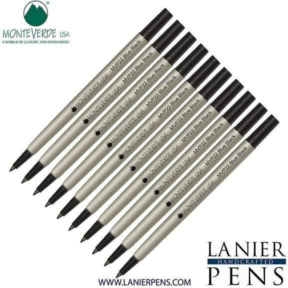 Lanier Combo Pack - 10 Pack - Monteverde Rollerball P22 Paste Ink Refill Compatible with most Parker Style Rollerball Pens - BlueBlack (Fine Tip 0.6mm)