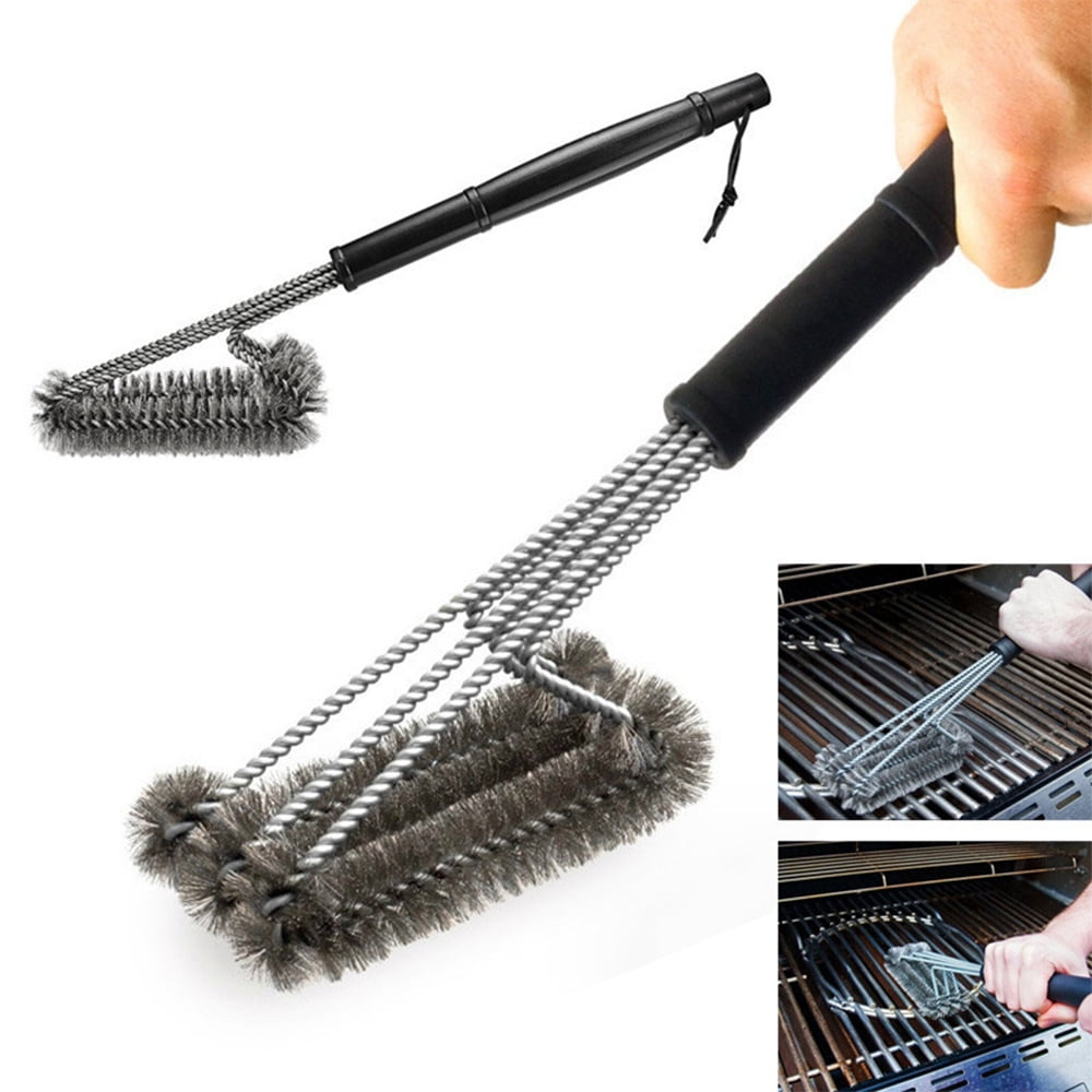 Grill Brush BBQ Cleaner 18in Stainless Steel Barbecue Triple Scrubber