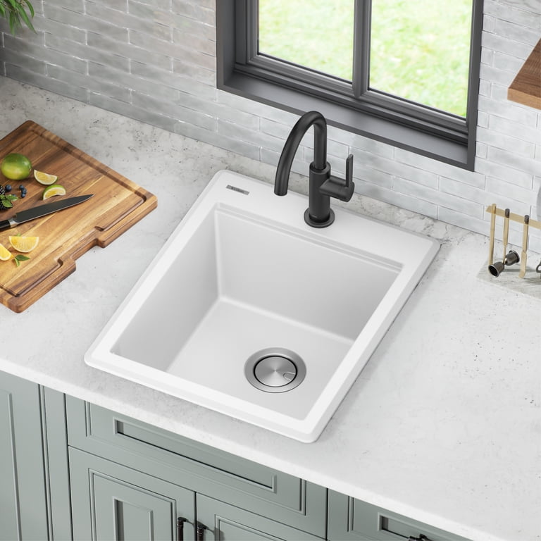 KRAUS Bellucci 25" Granite Composite Drop-In Kitchen Sink, Metallic Black, With Cutting Board
