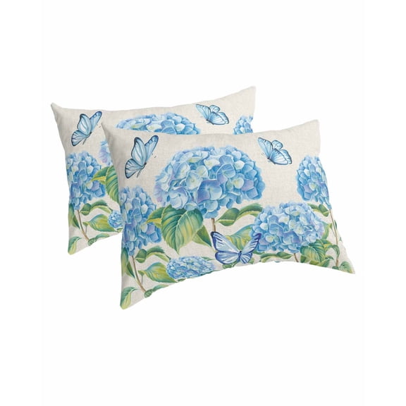 Blue Floral Pillow Covers King Size 2 Pack, Summer Botanical Hydrangeas Butterfly Soft Bed Throw Pillowcases Breathable Cooling Long Lumbar Body Pillow Sham Cover for Bed Sofa 20''x36''