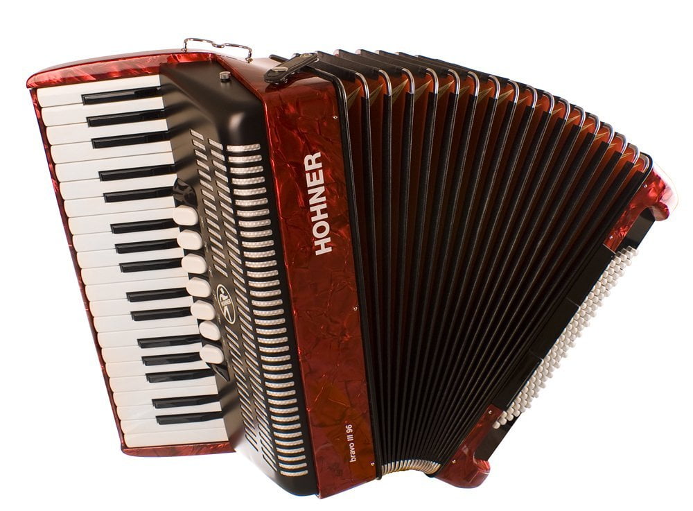 Hohner Bravo Piano Accordion, 96 Bass, Red, BR96R