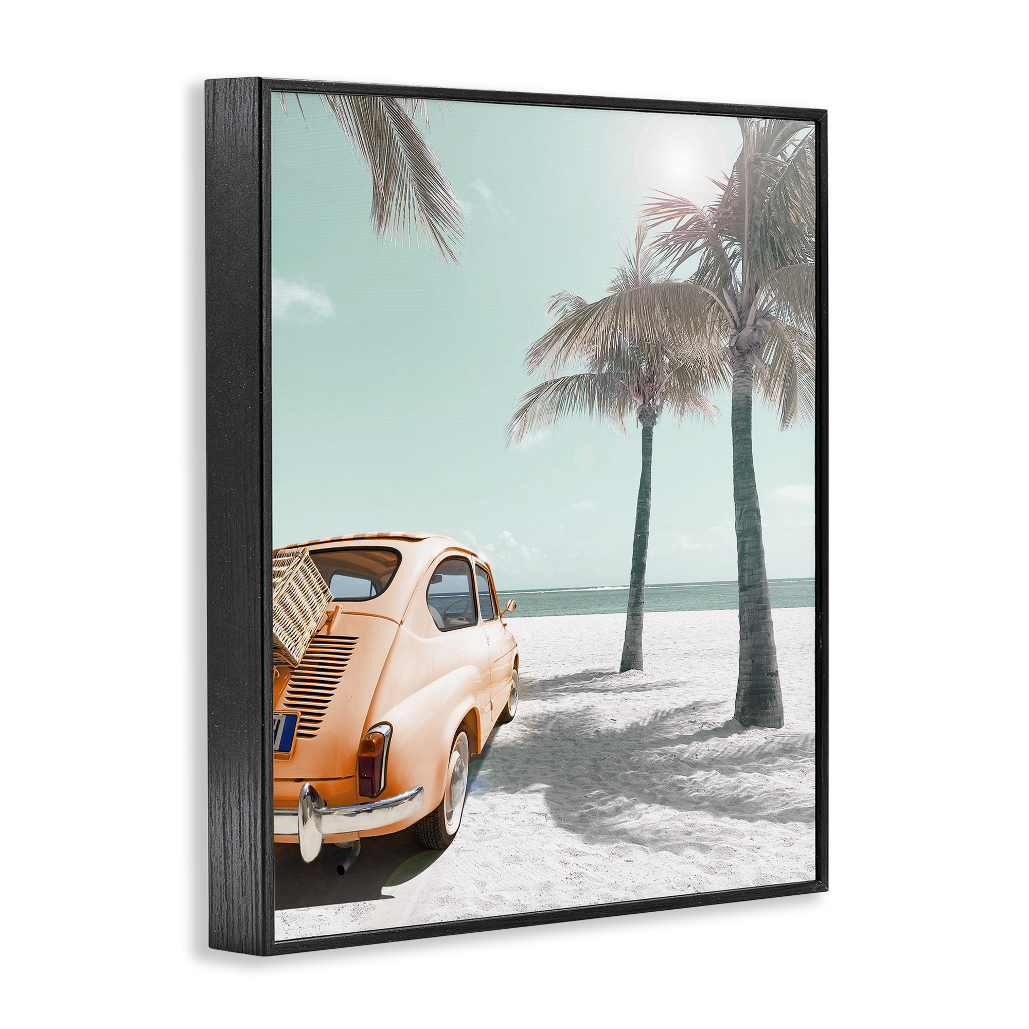 Stupell Industries Orange Car on Beach Coastal Painting Black Framed Art Print Wall Art, 24 x 30