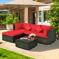 thumbnail image 3 of Patiojoy 5-Piece Outdoor Patio Sectional Rattan Sofa Set with Soft Back and Seat Cushion Red, 3 of 8