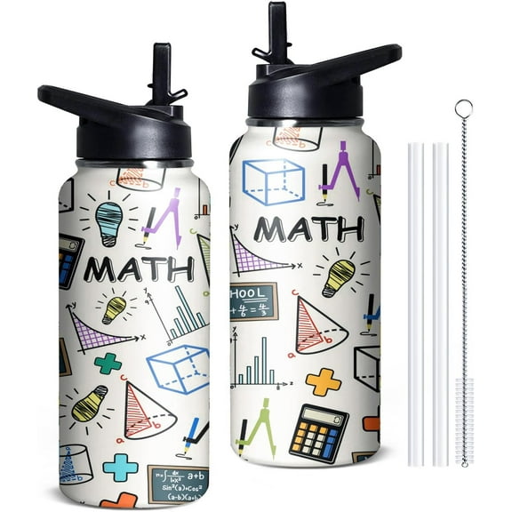32oz Math Teacher Gift Water Bottle - Insulated Stainless Steel Tumbler with Straw & Flip Lid, Travel Cup for Teacher Appreciation - Unisex Gift for Men & Women
