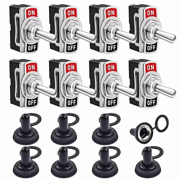 8 Pack Toggle Switches, 2 Pin 20A 125V AC/ 15A 250V AC ON Off Switch, SPST Car Rocker Switches with Boot Cap Cover, 12V Heavy Duty Waterproof Toggle Switch