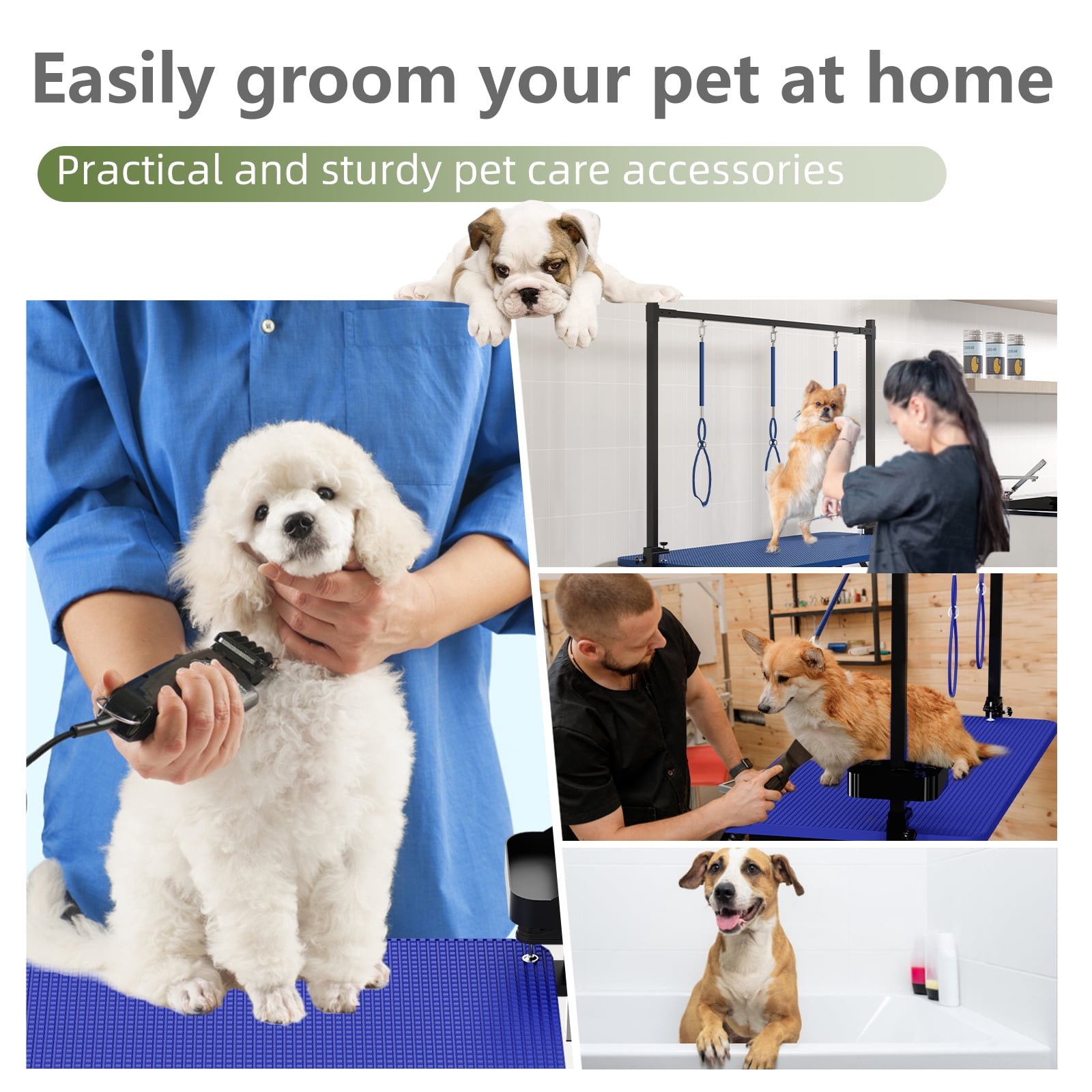 47" Large Dog Grooming Table X-Lift Foldable Grooming Table for Dogs at Home Adjustable Height Arms Pet Station with Nooses, Tool Organizer - Blue