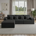 thumbnail image 3 of Hawsaiy 111" L-Shaped Sherpa Modular Sectional Sofa with Chaise, Deep Seat Foam Couch with Removable Pillows, No Assembly, Black, 3 of 9