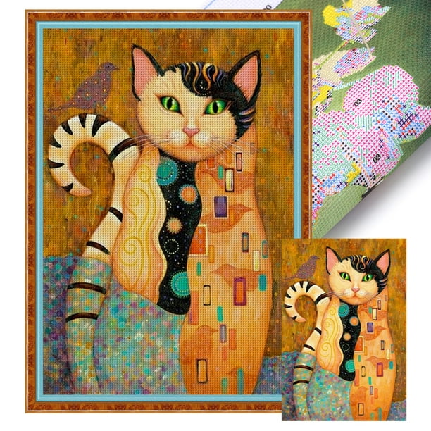Kit Punto Cruz Con Gato Hilo Algodón Ecológico Bordado 11CT 30x45cm