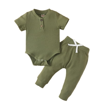 

Binpure Baby Boys Girls Outfit Solid Color Front Button Short Sleeve Romper