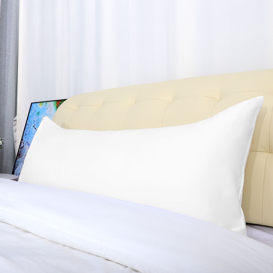 Unique Bargains Luxury Silky Satin Body Pillow Case White 20" x 72"