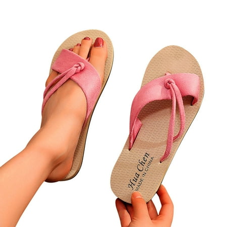 

Fashion Women s Strap Knotted Flat-Heel Slippers Flip-Flops Beach Shoes