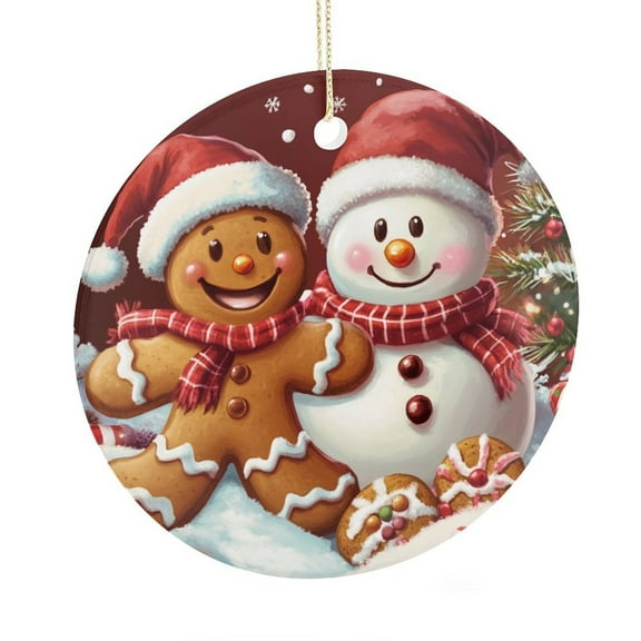 SNOWMAN & GINGERBREAD Ceramic Ornament Xmas Holiday Xmas Tree Ornaments Christmas Holiday Decorations